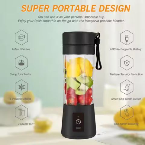 Portable Mini USB Rechargeable Personal 4-Blade Electric Fruit Extractor Juice Blender Cup for Home Sports Outdoors Orange, Lemon, Citrus, Grapefruit