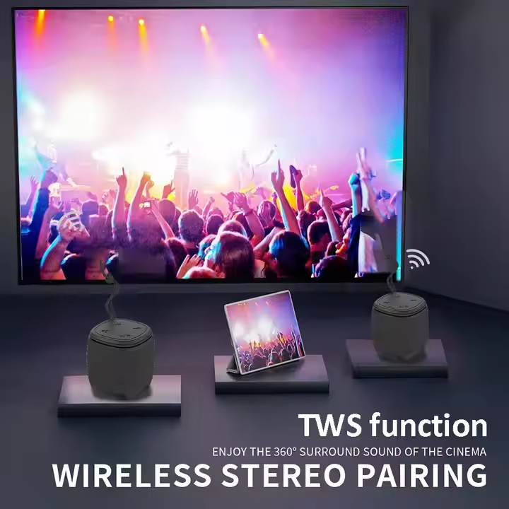 Portable Waterproof Mini Wireless Bluetooth Speaker with Stereo Sound, Bassboom Technology, TWS Pairing, 16H Playtime with Lights for Home Outdoor