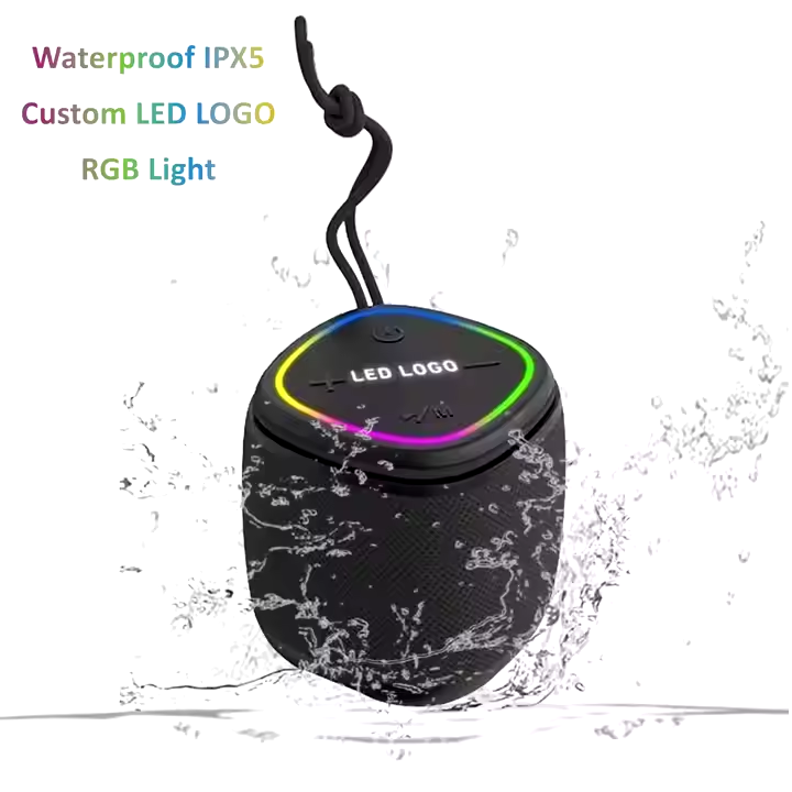 Portable Waterproof Mini Wireless Bluetooth Speaker with Stereo Sound, Bassboom Technology, TWS Pairing, 16H Playtime with Lights for Home Outdoor